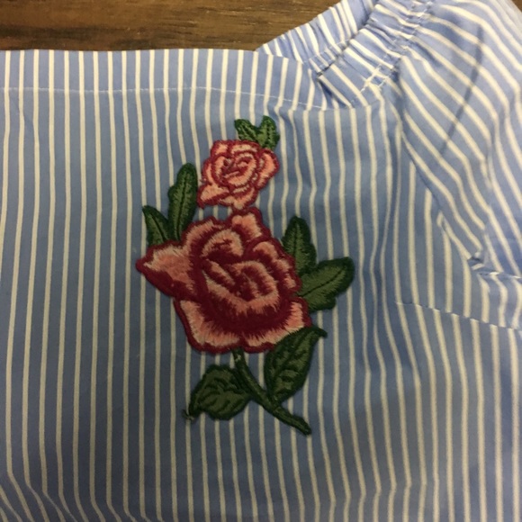 Striped Embroidered Off the Shoulder Dress - Picture 4 of 5